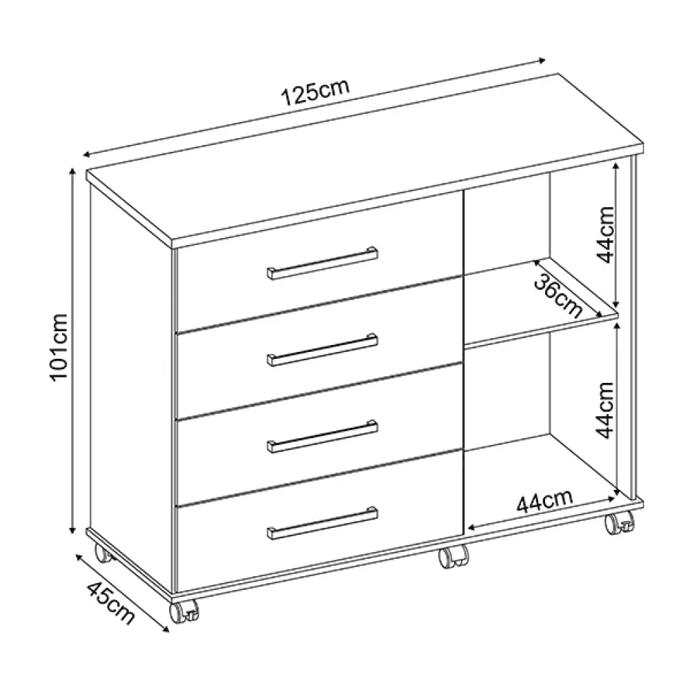 C&ocirc;moda 4 Gavetas 1 Porta Amendola Dem&oacute;bile Flora, Amendoas, large image number 2